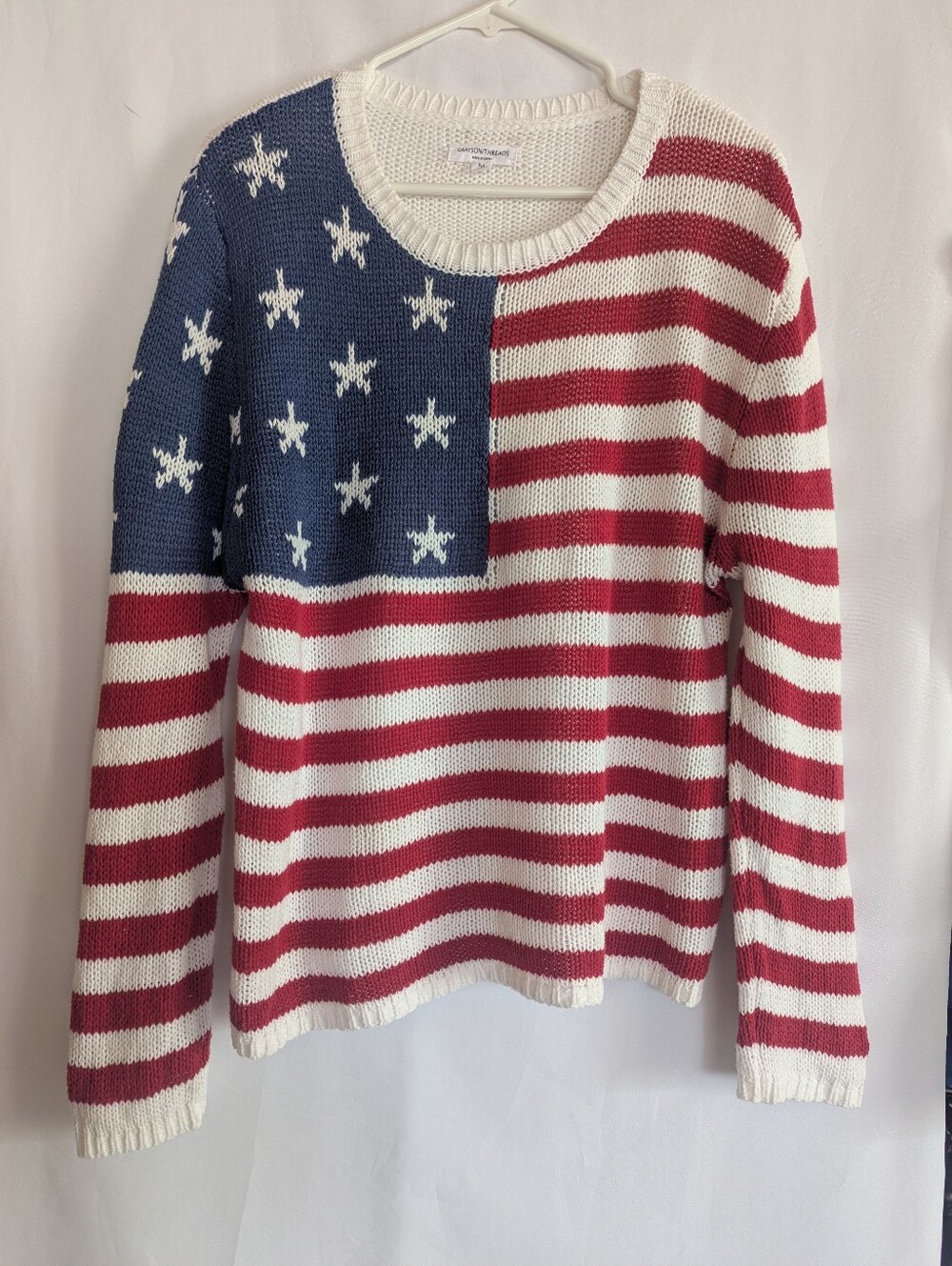 USA Womens Medium American Flag Stripe Sweater Red White Blue 4th July World Cup